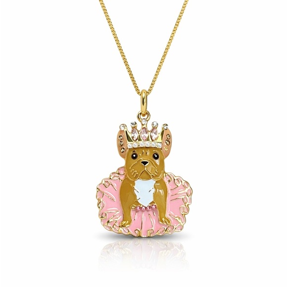 Handmade Jewelry - Gold and Pink French Bulldog Pendant Necklace